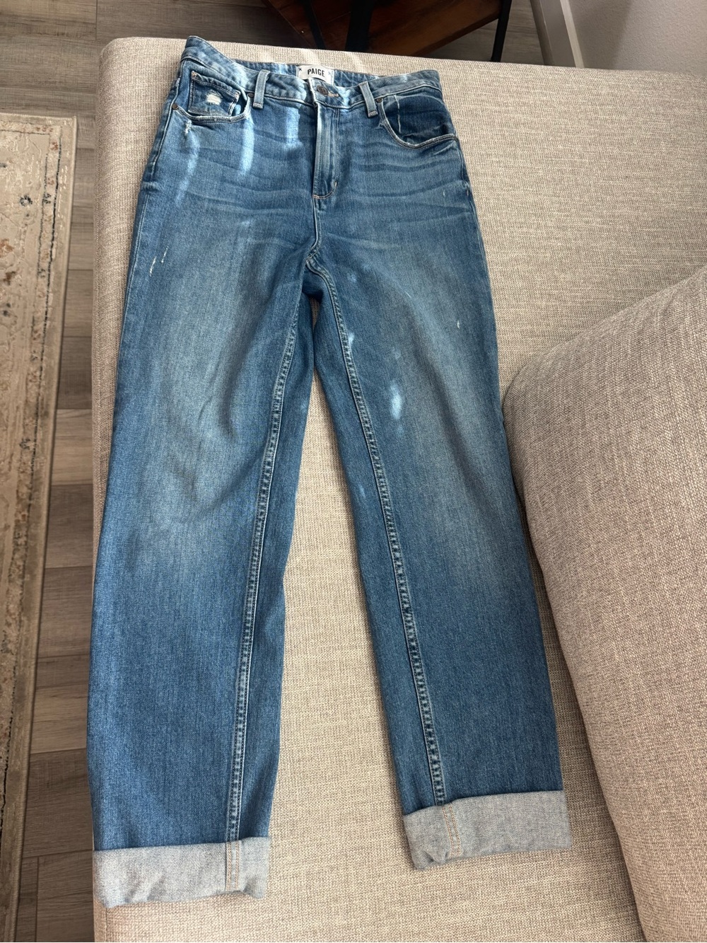 PAIGE Light Blue Rolled Cuff Boyfriend Jeans